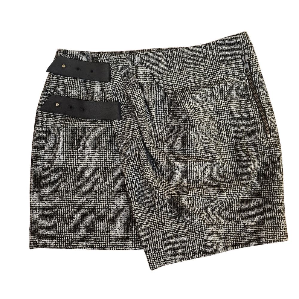 Rag & Bone Equestrian Tweed Asymmetric Wrap Mini Skirt Leather Details Size 0